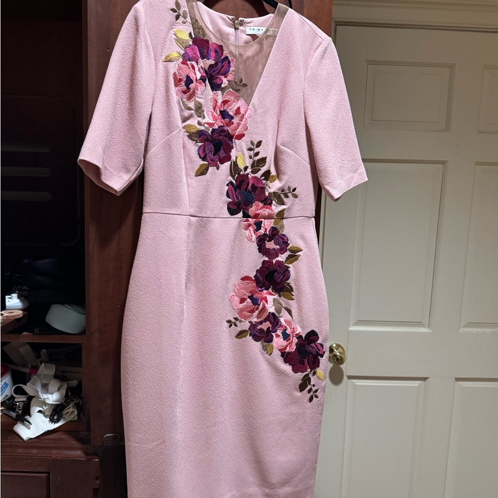 Trina Turk Pink Floral Embroidered Midi Dress